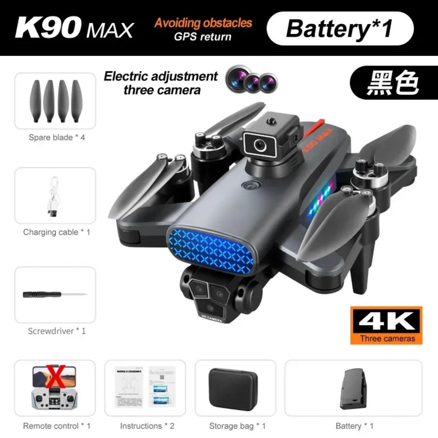 US Local K90 Max GPS Drone 8k Professional HD 3 Camera Aerial Photography Drone With 360 Obstacle Avoidance Remote Control Quadcopter Drone