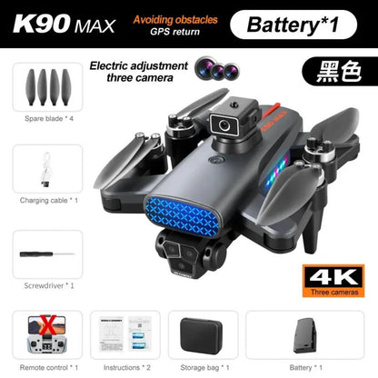 US Local K90 Max GPS Drone 8k Professional HD 3 Camera Aerial Photography Drone With 360 Obstacle Avoidance Remote Control Quadcopter Drone