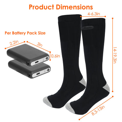 US Local 1 Pair  Electric Heated Socks For Men Women Battery Powered Heated Socks Rechargeable Feet Warmer With 4 Temperature Levels Indoor Outdoor Machine Washable