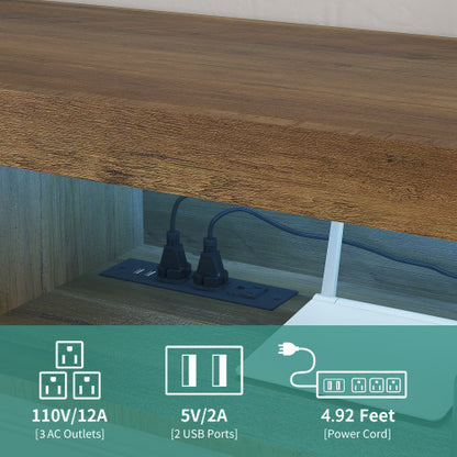 US Local Floating TV Stand, Wall Mounted TV Shelf With LED Lights & Power Outlet,Wall Mounted Floating TV Stand With 16 Color LEDs-brown