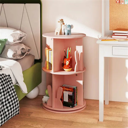 US Local 2-Tier Kids Rotating Bookshelf - Display For Books Toys, Bunny Baffles Child-Friendly Height, 22 Lbs Net Weight