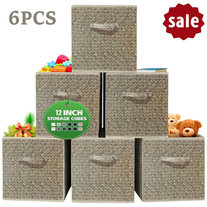 US Local 12 Inch Foldable Cube Storage Bins Set Of 6, Closet Organizers Bins And Storage Box For Toy Clothes-Brown