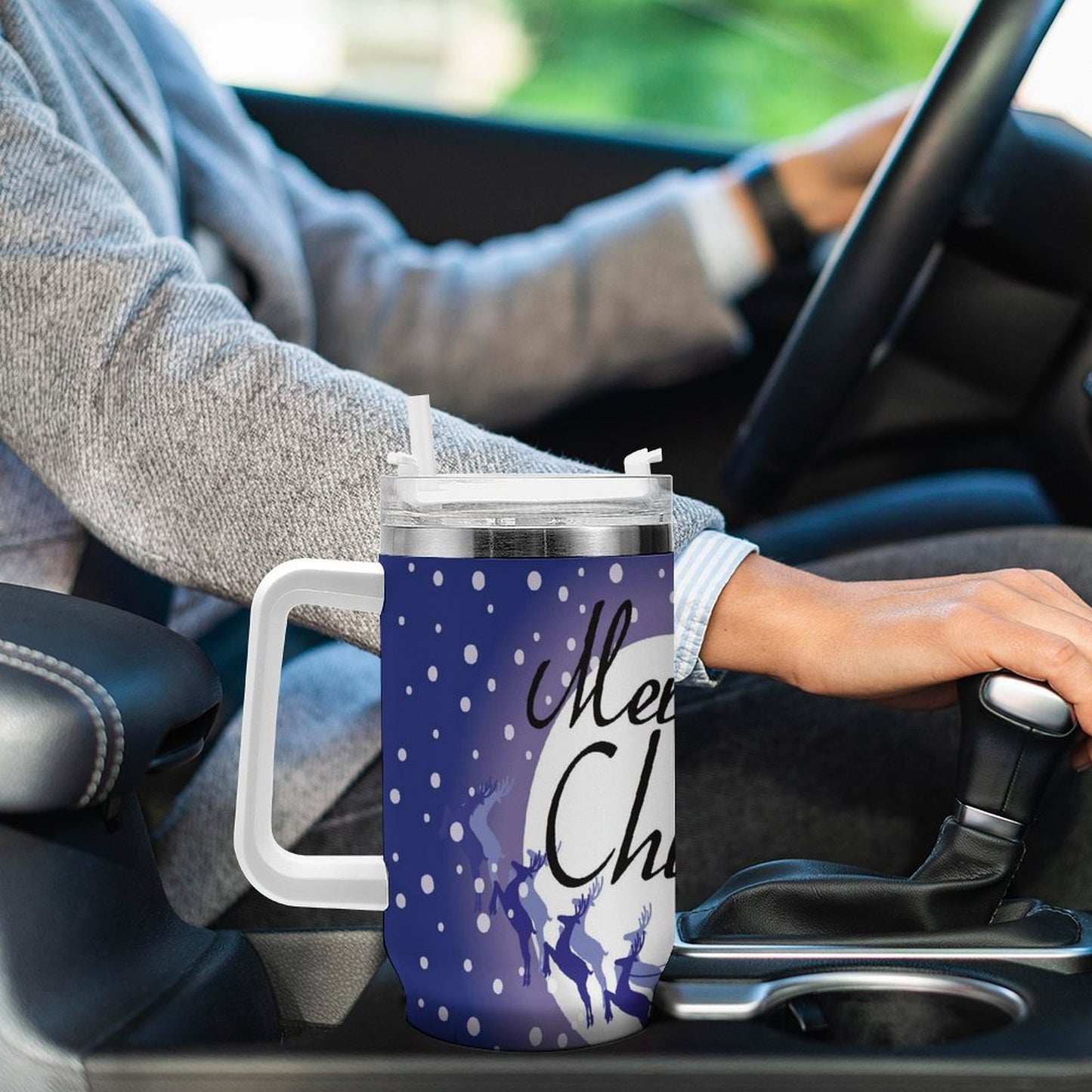 PHDT00324 POD US Local Tumbler 40 oz Large Capacity Car Cup Christmas Tree Reindeer Santa Claus Snowflake Moon Dark Blue