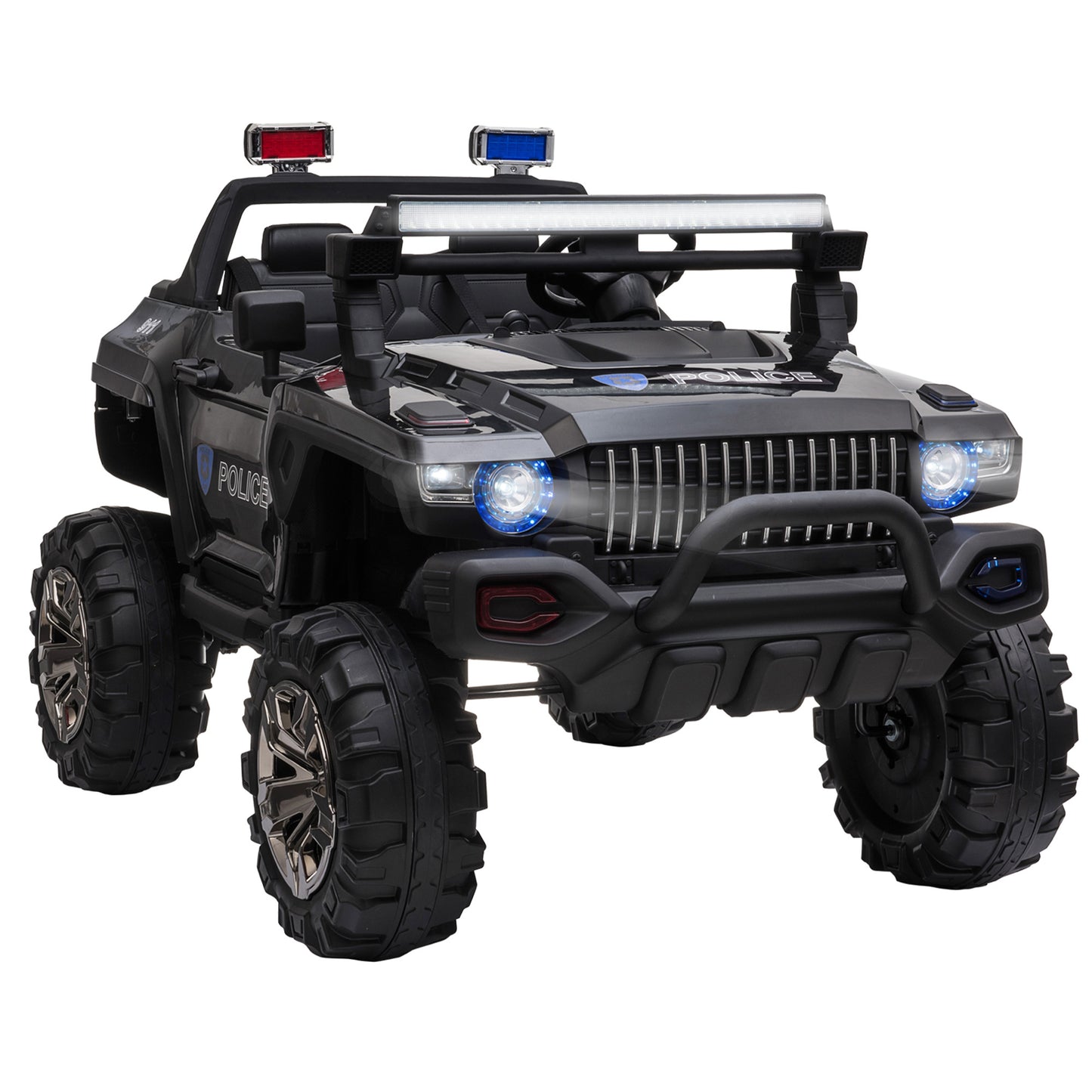 US Local 12V Electric Police Ride-on Toy For Kids LED Lights MP3 Parental Remote Black