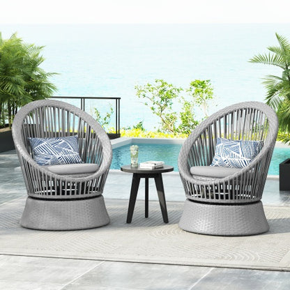 US Local Set Of 2  26.7 Modern Gray Wicker Lounge Chair With Rattan And Iron Frame, Featuring A Stylish Round Design, Perfect For Living Room, Patio, Or Balcony Relaxation