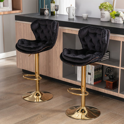 US Local Set Of 2 Bar Stools Chrome Base, Swivel, Adjustable Height, Velvet