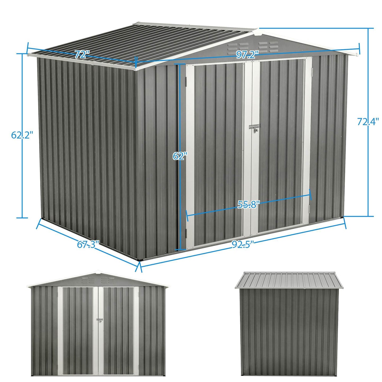 8 X 6 FT Outdoor Waterproof Garden Tool Storage Sheds With Metal Foundation With Floor Frame, Tool Shed With Lockable Hinged Doors & Air Vents, Storage House Waterproof For Backyard, Lawn, Gray