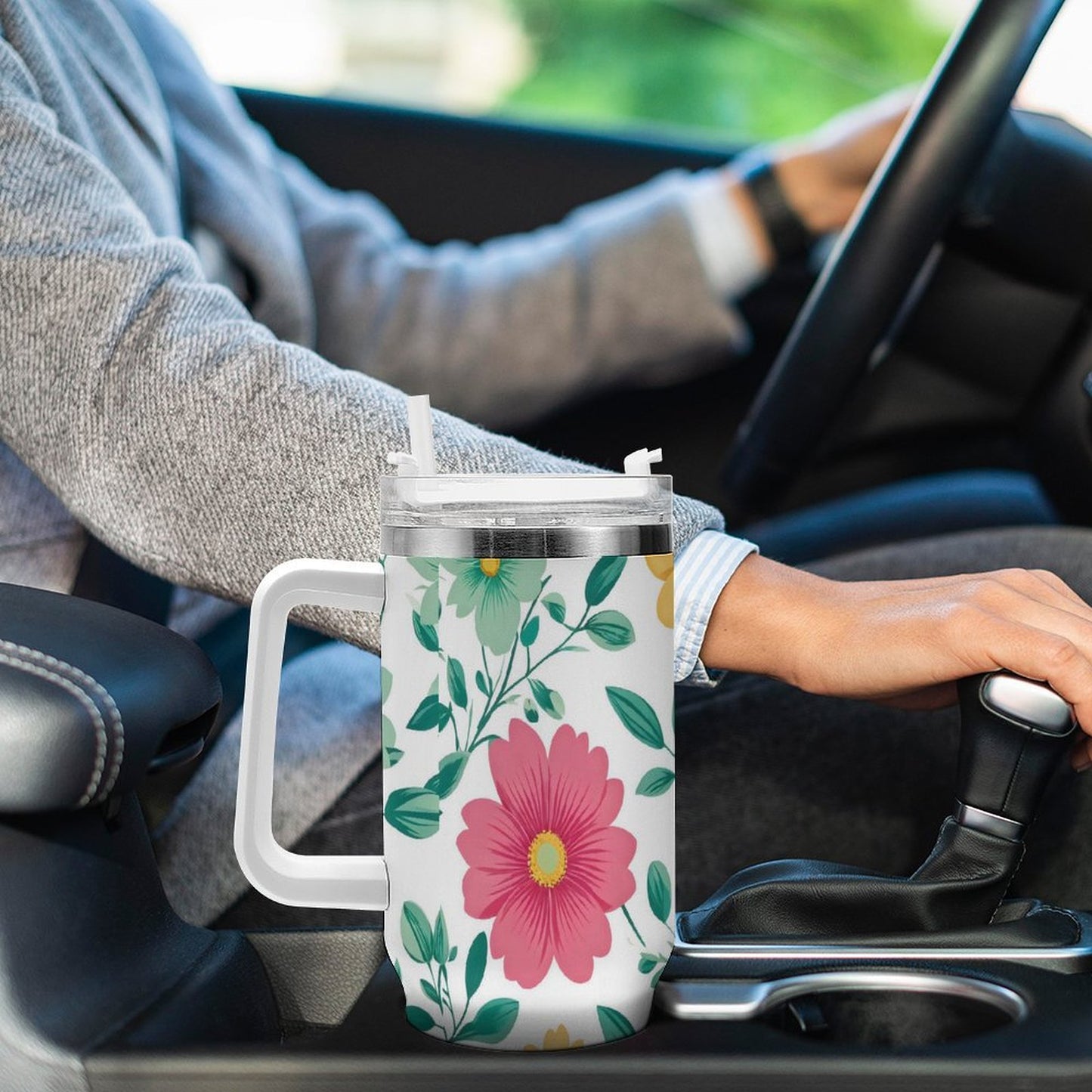 PHDT00372 POD US Local Tumbler 40 oz Large Capacity Car Cup Flowers, Leaves, Spring
