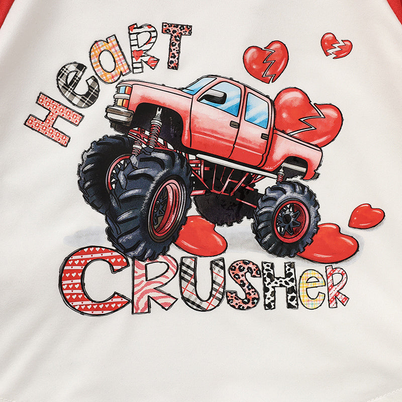 US Local 2pcs Baby Boy's 'Heart Crusher' Print Valentine's Day Set, Long Sleeve T Shirt Top & Black Heart Print Pants