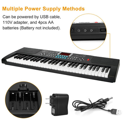 US Local 1P 61 Keys Digital Music Electronic Keyboard Electric Musical Piano Instrument Kids Learning Keyboard With Stand Microphone For Beginners