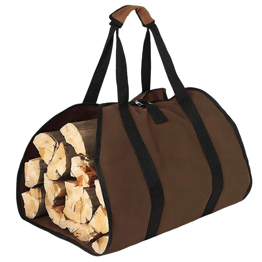US Local 1 Pc Firewood Carrier Bag With Handle Durable Wear Resistant Fireplace Logs Holder Side Opening Wood Storage Carrying Bag For Indoor Fireplace Outdoor Camping