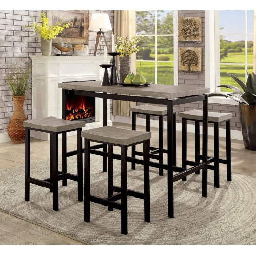 USA Local 5 Pc Counter Height Table Set Two Tone Design Black Gray Dining Chairs Sturdy Metal Construction PVC Plastic Top Dining Room Furniture