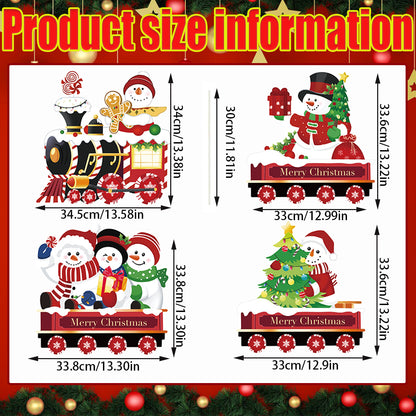 US Local 4 Pack Christmas Yard Signs With Plastic Stakes Xmas Train Snowman Christmas Tree Gift Lawn Signs For Yard Fence Garden Lawn Xmas Holiday Outside Decoration Supplies