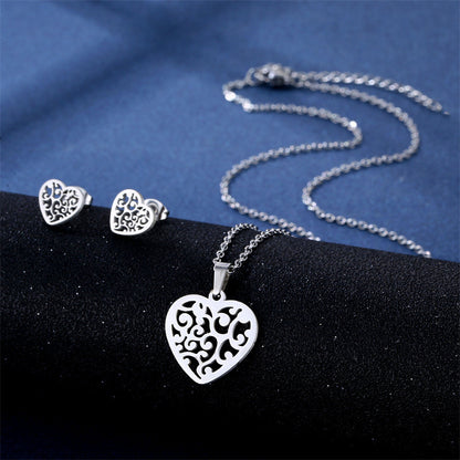 Stainless Steel Necklace Ear Stud Combination Suit