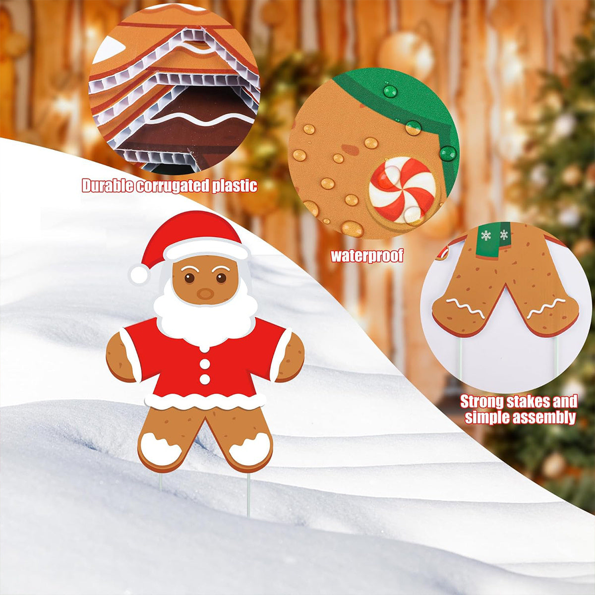 US Local 12 Pcs Christmas Gingerbread Man Yard Sign Waterproof Outdoor Xmas Gingerbread Lawn Signs Yard Decoration For Holiday Lawn Yard Patio Walkway Pathway Decor