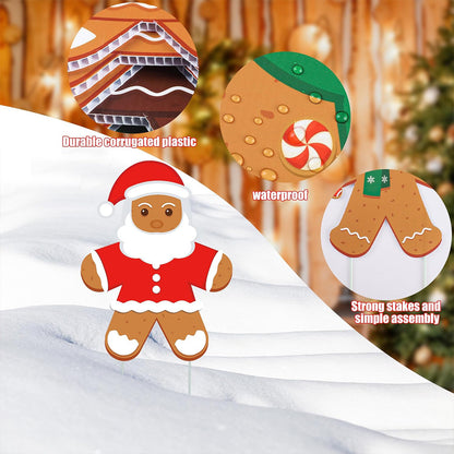 US Local 12 Pcs Christmas Gingerbread Man Yard Sign Waterproof Outdoor Xmas Gingerbread Lawn Signs Yard Decoration For Holiday Lawn Yard Patio Walkway Pathway Decor