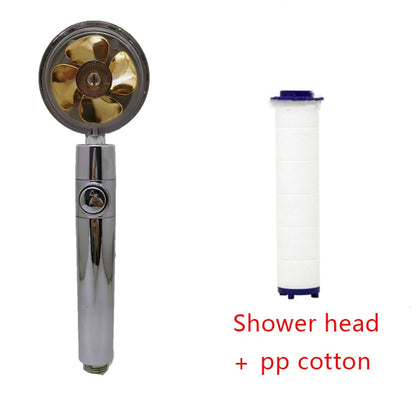 US Local Shower Head Water Saving Flow 360 Degrees Rotating With Small Fan ABS Rain High Pressure Spray Nozzle Bathroom Accessories