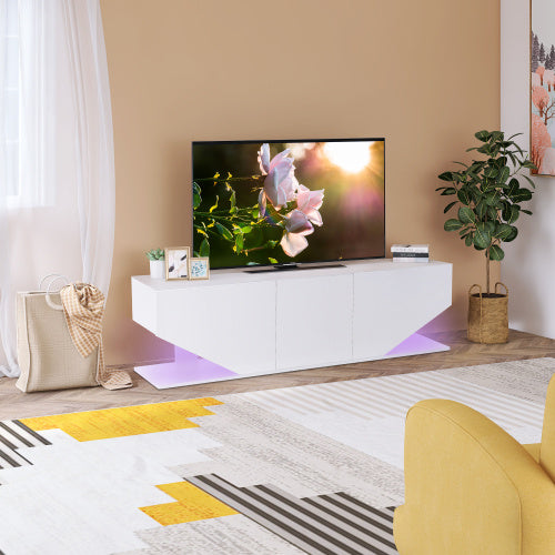 UK Local Entertainment Center LED TV Stand TV Cabinet With LED Lights, 3 Storage Cabinet And 2 Open Shelves High Gloss Entertainment Center Media Console Table Storage Desk For For 65 Inch TV