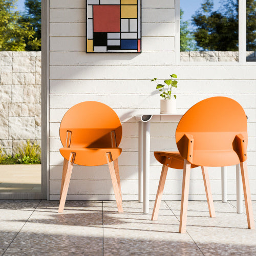 US Local 4-Pack Grey Blue Chairs Red Oak Wood Legs & PP Seat, Indoor Dining & Living Room Furniture Set