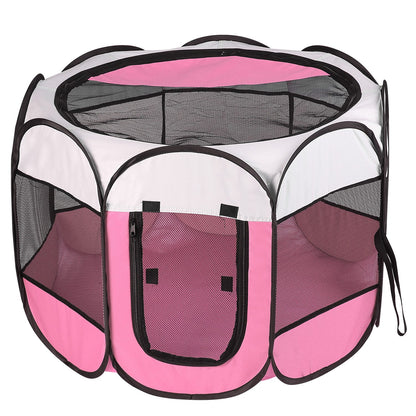 US Local Pink-Blue Options -- 1Pc Portable Foldable Pet Tent Exercise Pen Kennel Removable Zipper Top And Bottom Water Resistant Indoor Outdoor Use For Dogs Cats Other Pets