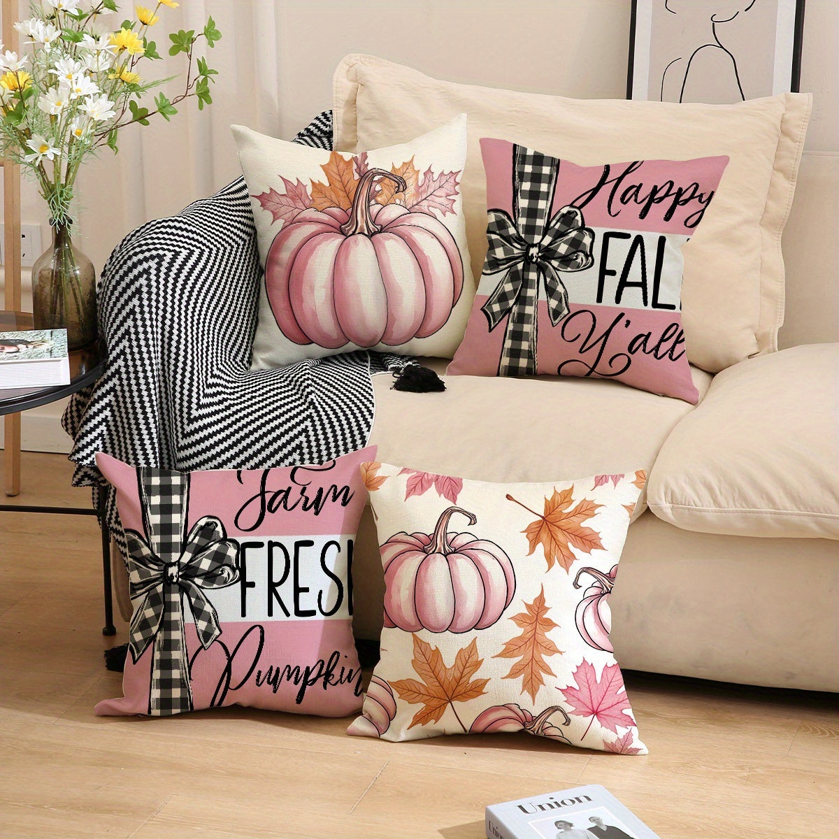 US Local 4 Pack Fall Pillow Covers 18x18in Farmhouse Pumpkin Maple Leaf Cushion Case Autumn Sofa Couch Decor For Autumn Thanksgiving Harvest Decorations