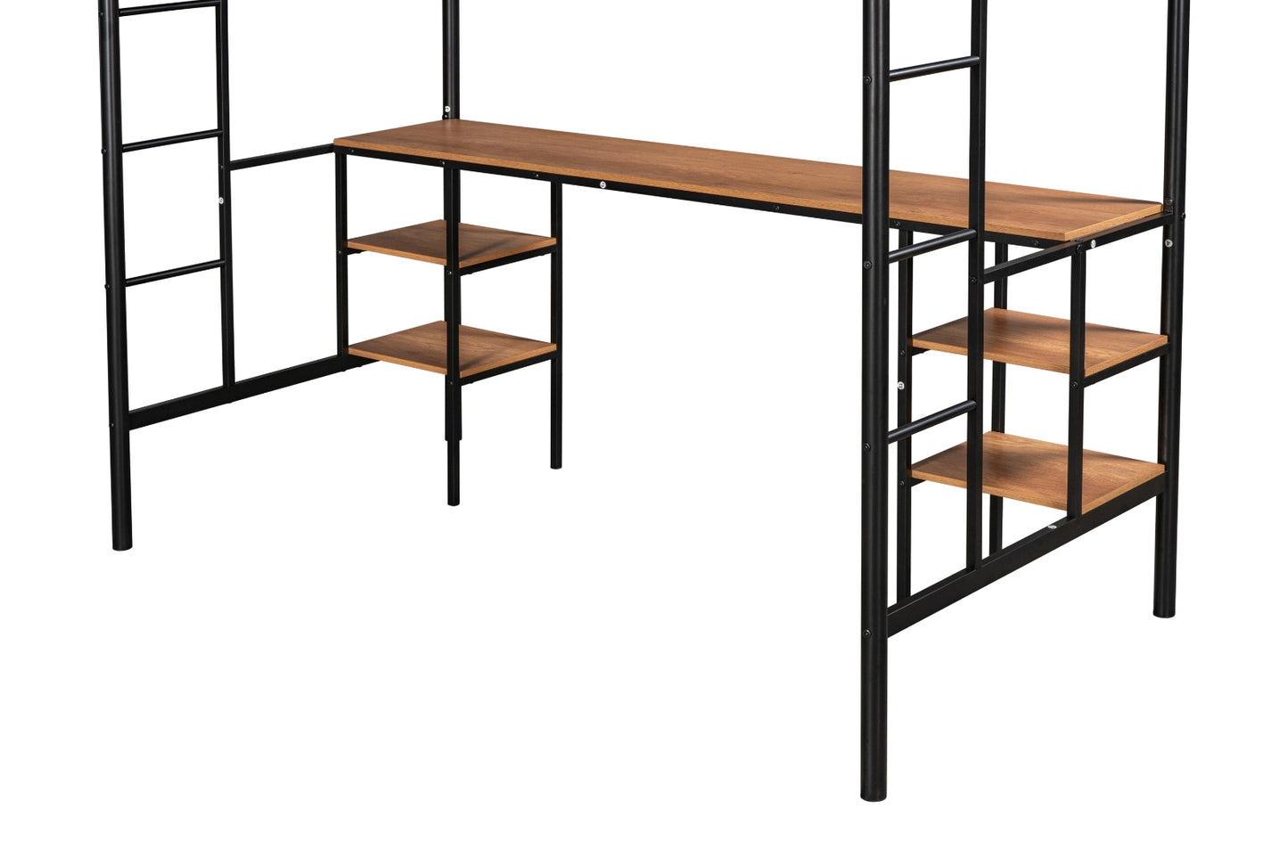 US Local Twin-Size Loft Bed With Built-in Table & Shelves - Heavy-Duty Metal