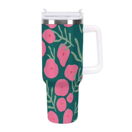 PHDT00424 POD US Local Tumbler 40 oz Large Capacity Car Cup Pink Green, Flowers, Leaves