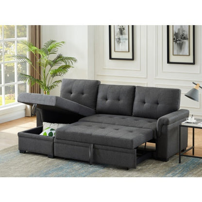 US Local Dark Gray Linen Reversible Sleeper Sectional Sofa With Storage Chaise