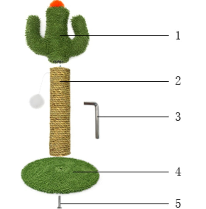 US Local Cactus Cat Climbing Tree 2-in-1 - Solid Wood Base Natural Sisal Scratching Pillar With Hanging Ball Toy, Indoor Cat Multi-level Activity Center
