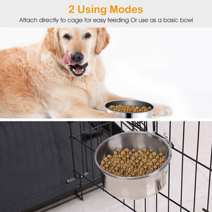 US Local 1Pc M Size Stainless Steel Dog Bowl Pets Hanging Food Bowl Detachable Pet Cage Food Water Bowl With Clamp Holder