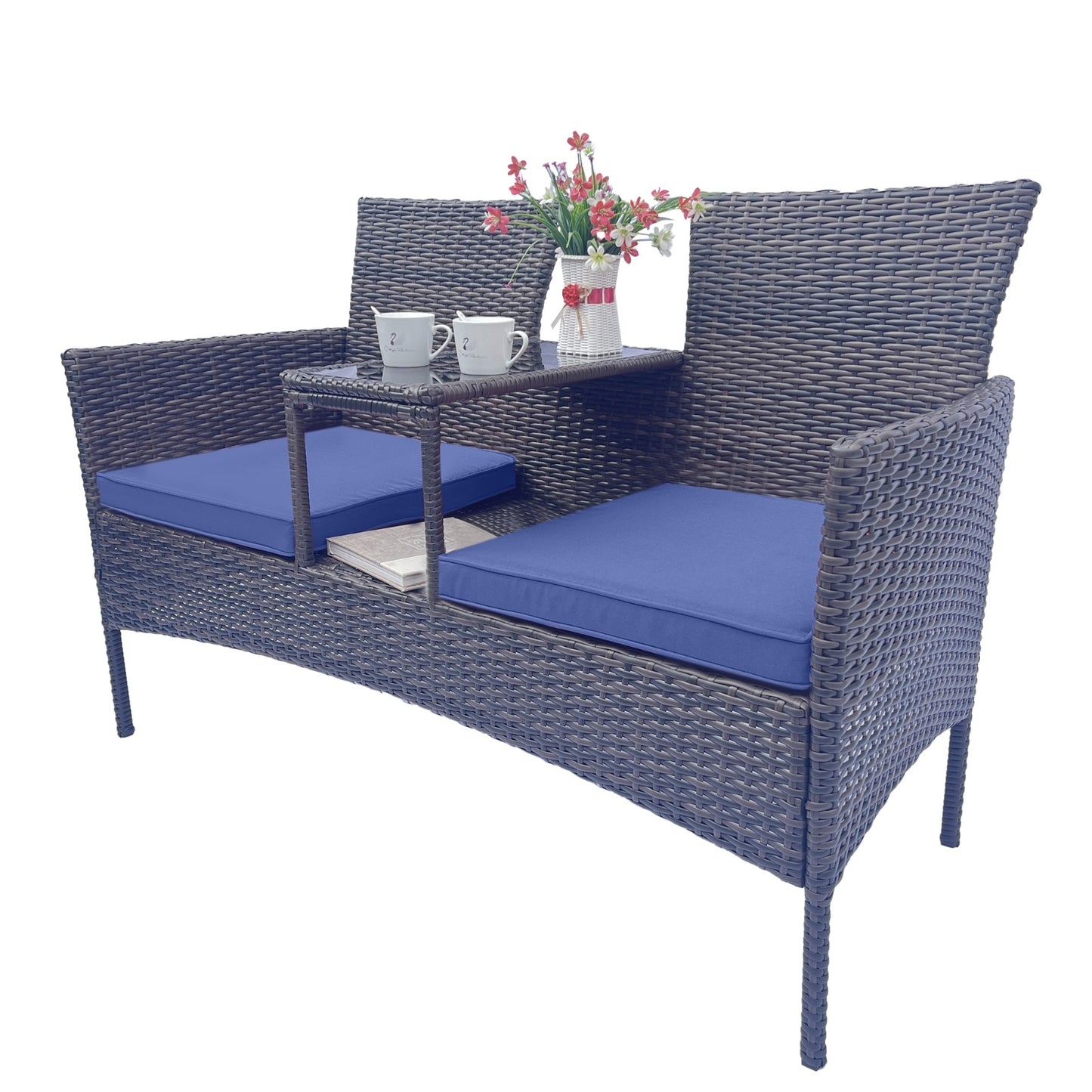US Local Wicker Patio Conversation Furniture Set, Outdoor Furniture Set With Removable Cushions & Table, Temp