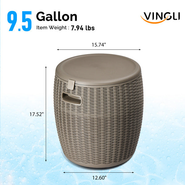 US Local 9.5 Gallon Taupe Rattan Barrel Plastic Side Table