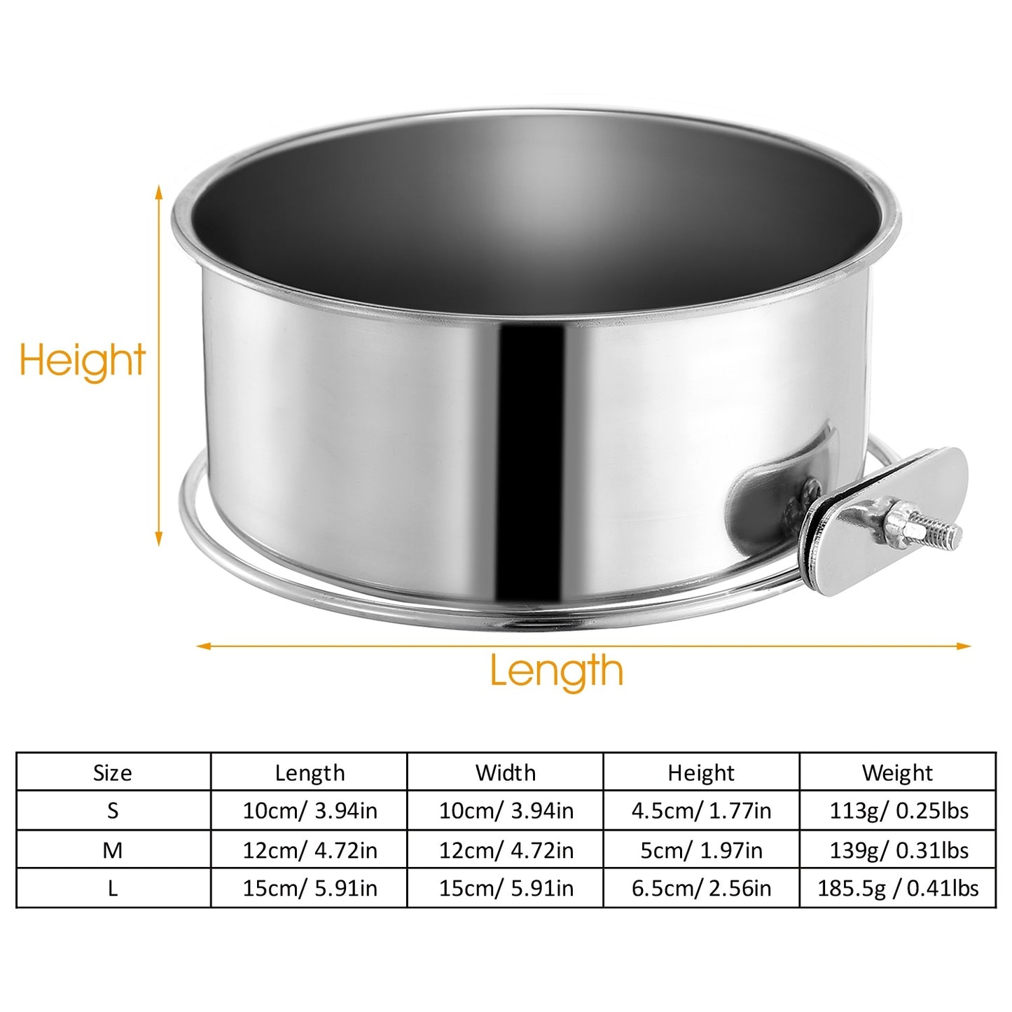 US Local 1Pc M Size Stainless Steel Dog Bowl Pets Hanging Food Bowl Detachable Pet Cage Food Water Bowl With Clamp Holder