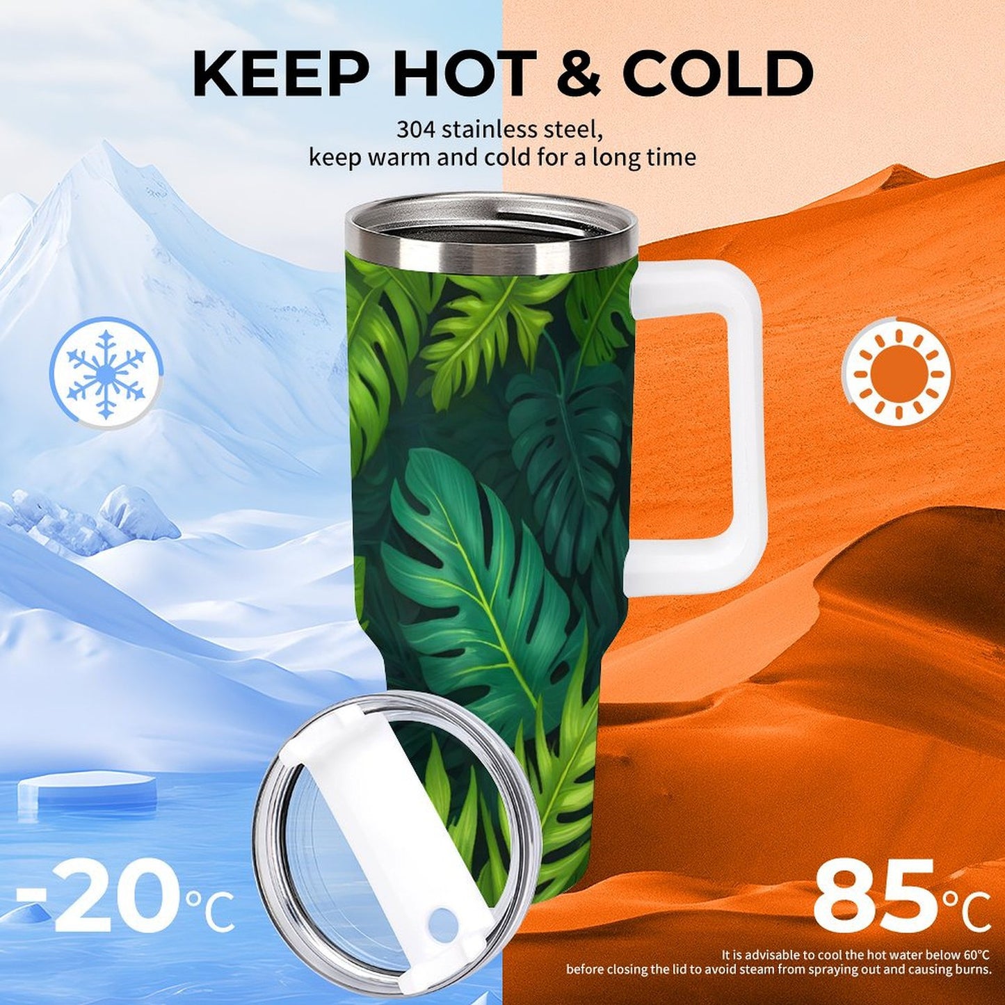 PHDT00390 POD US Local Tumbler 40 oz Large Capacity Car Cup Leaf, Green