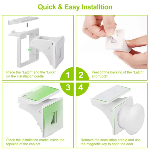 US Local 4Pcs Magnetic Cabinet Locks Child Safety Drawer Locks Adhesive Baby Proof Cabinets Latches Kit