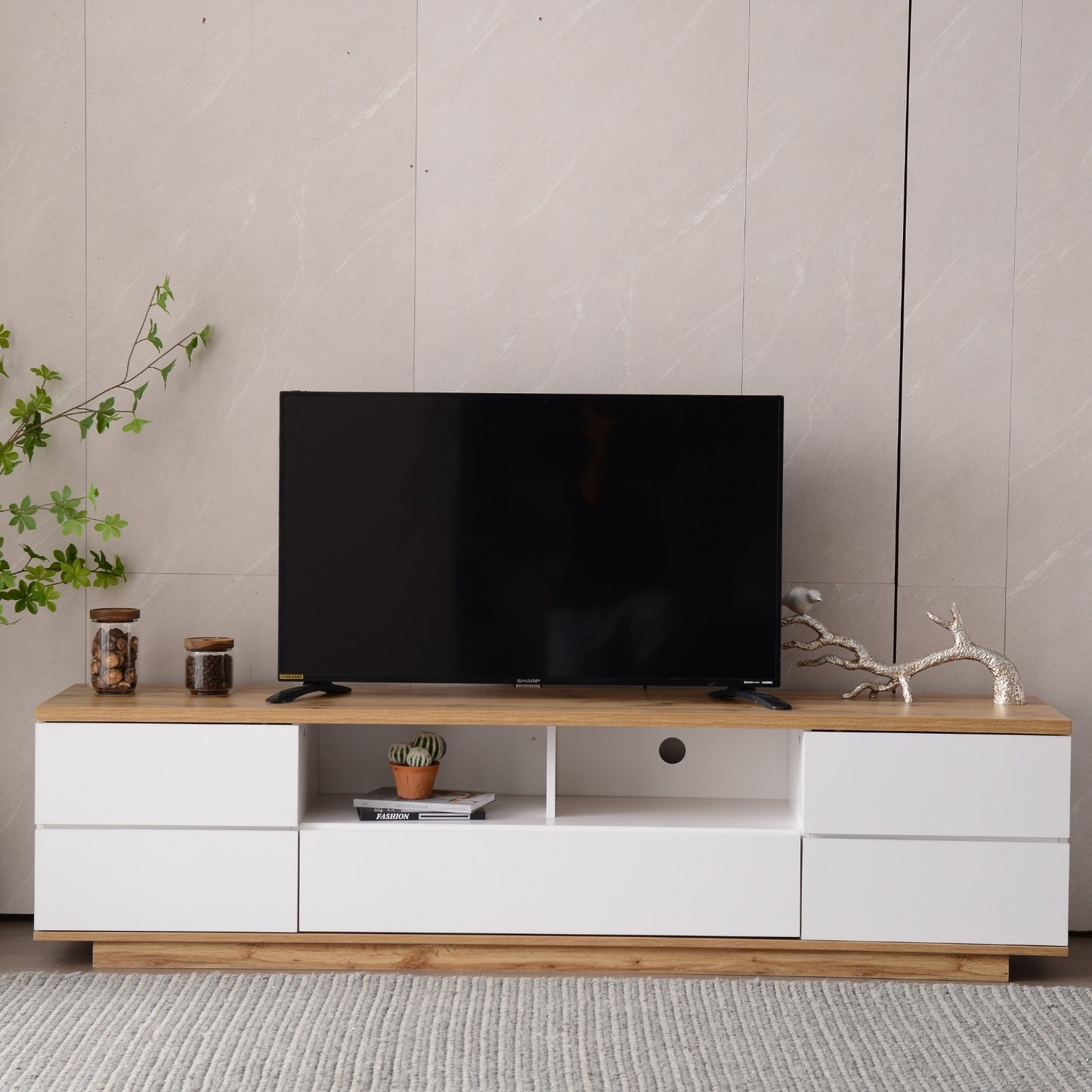 US Local Modern TV Stand For Up To 80'' TVs, Media Console With Multi-Functional Storage