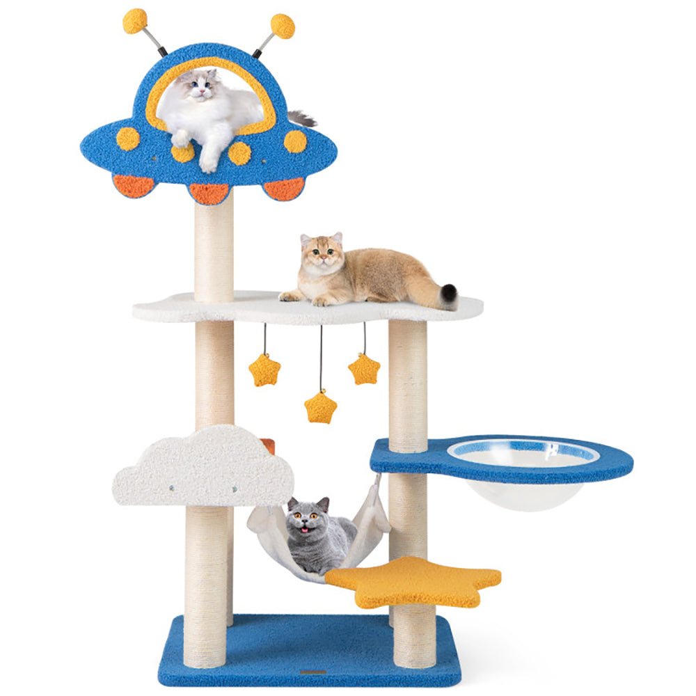 US Local 49 Inches Tall Cat Tree With UFO Top Perch Space Capsule And Sisal Scratching Posts