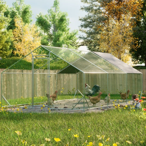 US Local Large Metal Chicken Coop, Walk-in Chicken Run,Galvanized Wire Poultry Chicken Hen Pen Cage, Rabbits Duck Cages With Waterproof And Anti-Ultraviolet Cover For Outside10 L X 20W X 6.56H