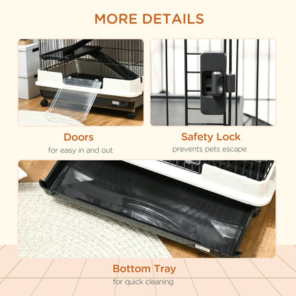 US Local 32L 6-Level Small Animal Cage Rabbit Hutch With Wheels Slide-out Tray Black For Bunny Chinchillas Ferret