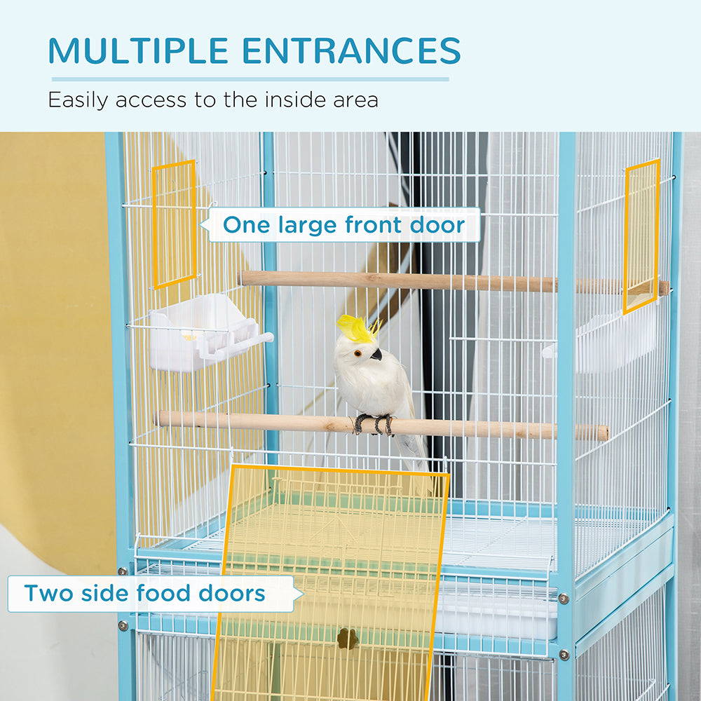 US Local 55inch 2 In 1 Bird Cage Aviary Parakeet House For Finches, Budgies With Wheels, Light Blue
