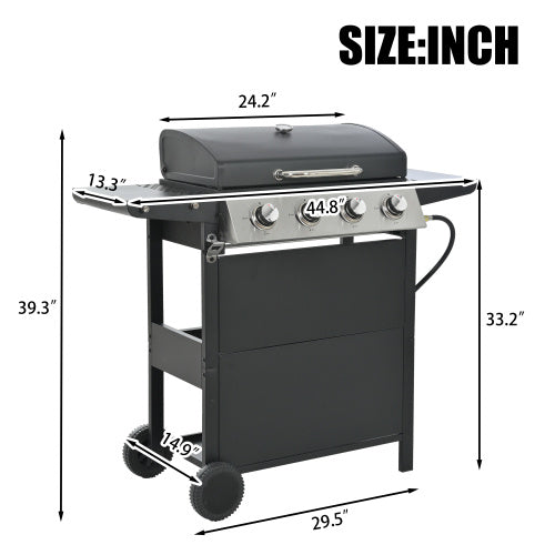 US Local Propane Gas Grill 4 Burner Barbecue Grill, Stainless Steel 34,000 BTU Patio Garden Barbecue Grill With Two Shelves, Lid, Wheels And Bottle Opener
