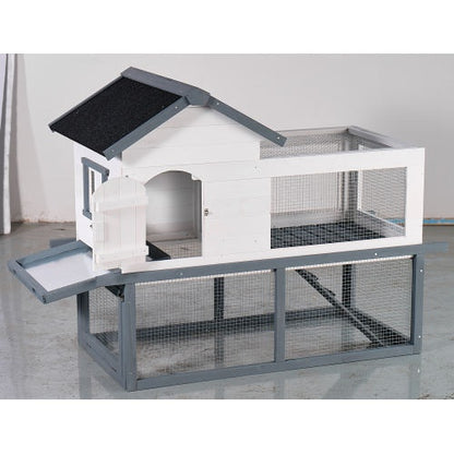 US Local 53-inch Double-tier Wooden Outdoor Indoor Waterproof Chicken Coop And Rabbit Hutch Complete With A Roof, Stairs And A Removable Cleaning Tray  Suitable For Small To Medium Pets