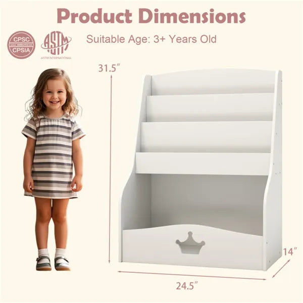 US Local Kids 3-Tier Bookshelf & Toy Storage White - Open Compartment  Hidden Back Space