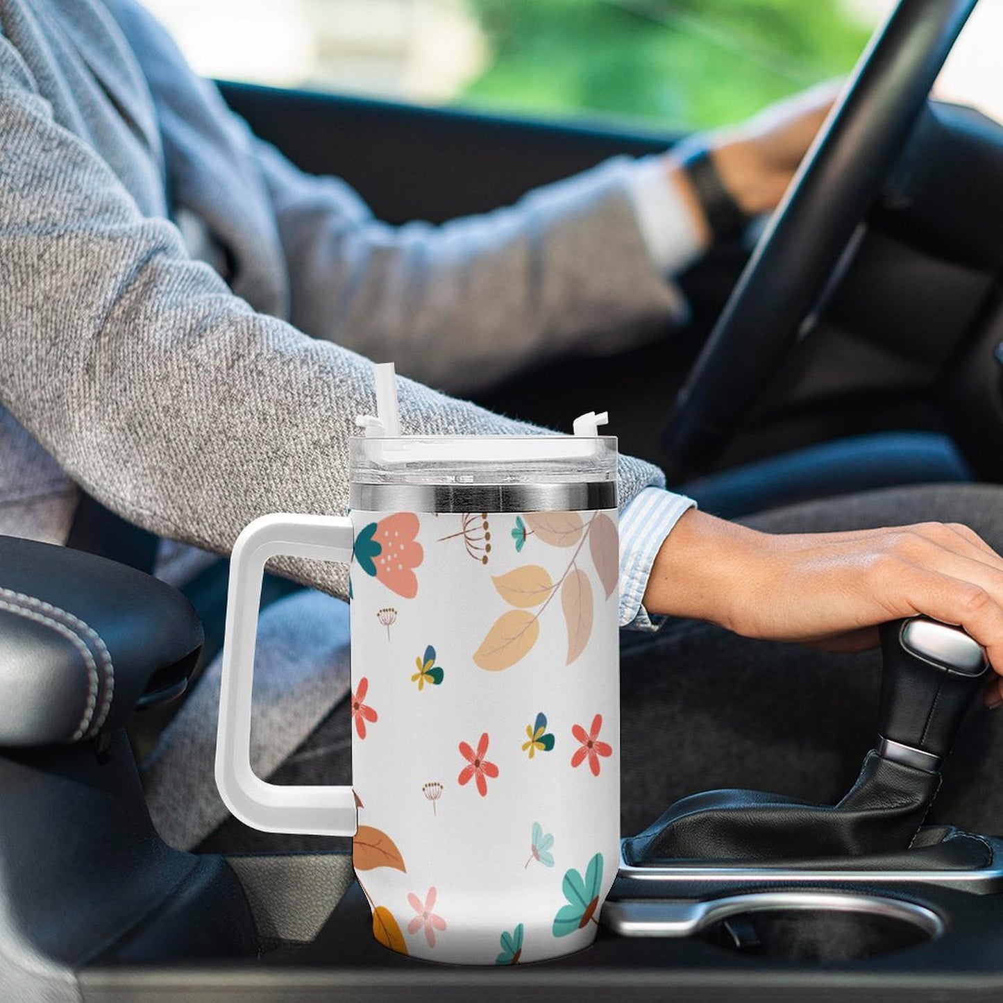 PHDT00145 POD US Local Tumbler 40 oz Large Capacity Car Cup Autumn Flowers, Leaves