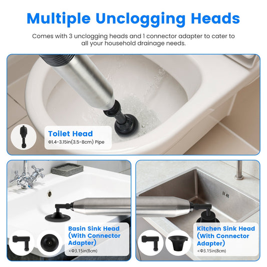 US Local 1Pc Electric Toilet Plunger High Pressure Air Plunger Air Drain Blaster Drain Clog Remover With Real Time Pressure Display For Toilets Bathroom Floor Drain Kitchen Sinks Plumbing Clogs