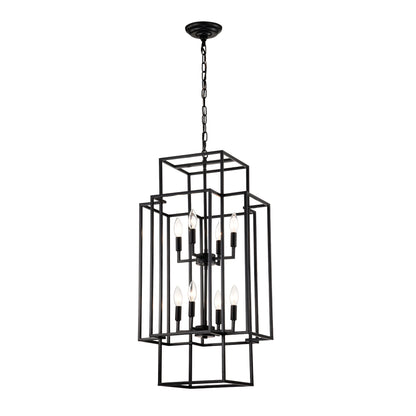US Local 8-Light Metal Lantern Tiered Pendant Hanging Light Fixtures, Industrial Farmhouse Adjustable Height Chandeliers For Dining Room Hallway Foyer Entryway--Matte Black E12 Bulbs Not Included