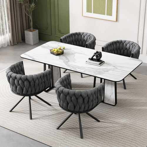 UK Local Velvet Dining Chair, Single Light Luxury Living Room Bedroom Swivel Chair, Leisure Swivel Chair With Four Metal Support Legs, Gray