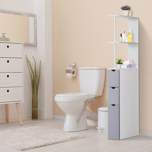 US Local 55  Tall Bathroom Cabinets, Narrow Storage Cabinet Freestanding Linen Tower With 2 Tier Shelf And Drawers, White