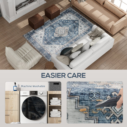 US Local 4x6 Area Rug, Vintage Washable Rug, Non-Slip Floor Carpet For Living Room, Bedroom, Dining Room, Blue