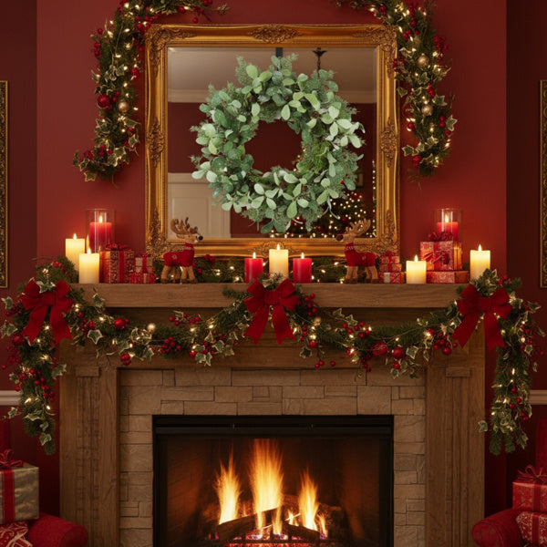 US Local Christmas Cedar Wreath Full Luxe Greenery Holiday Door Festive Pinecone & Berry Accent FBA Shipment